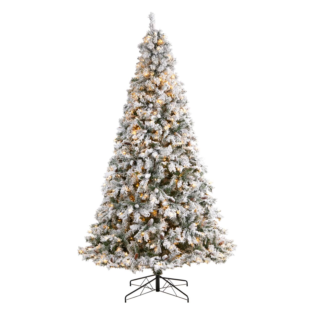 9ft. Pre-Lit Flocked White River Mountain Pine Artificial Christmas Tree, Clear LED Lights
